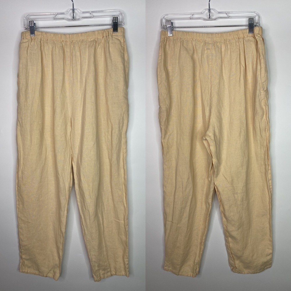 Flax Linen Stretch Waist Tan Pants Size Medium